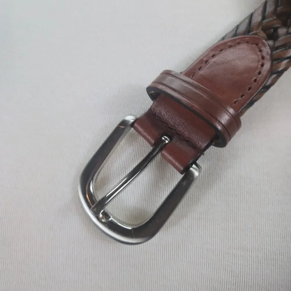 Unisex braided leather belt brown Size 34